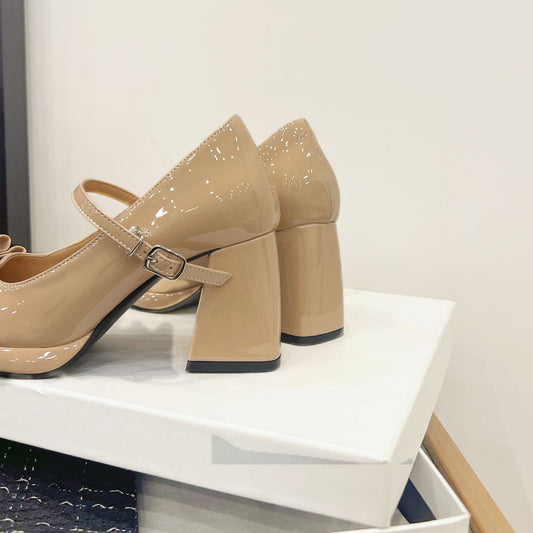 Women's Height Increasing Insole Soft Patent Bow Mary Jane Women's Fashion Shoes