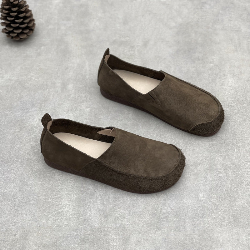 Men's Genuine Flat Slip-on Lightweight Fashion Vintage Leather Shoes