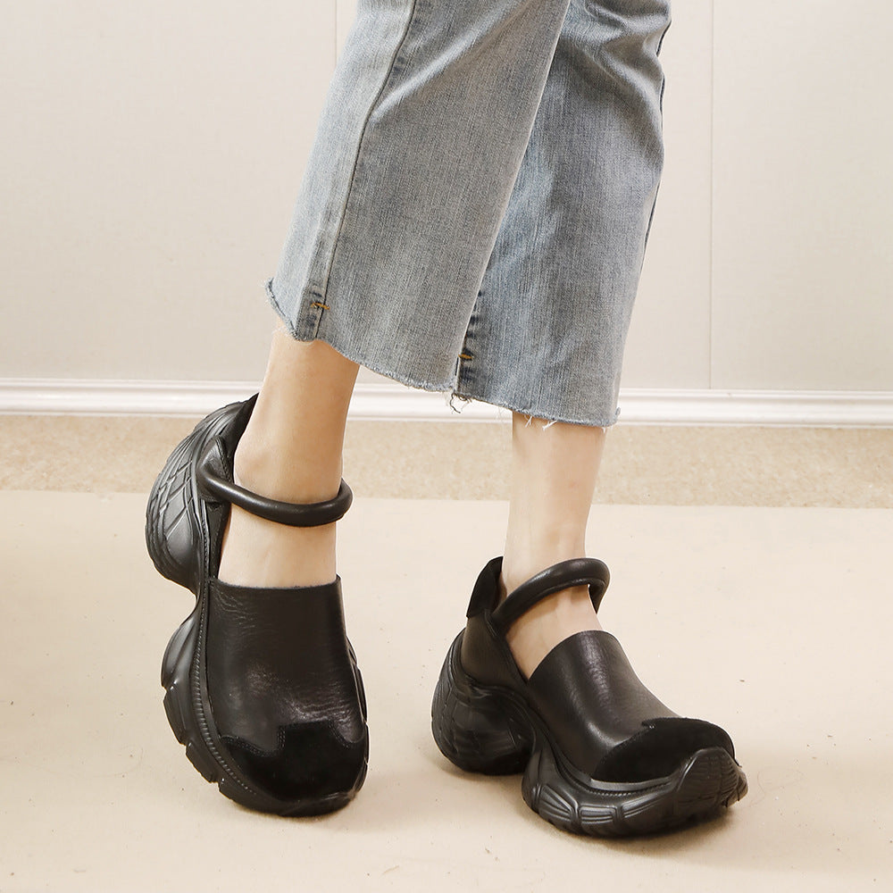 Women's First Layer Cowhide Platform Light Soft Not Tired Feet Dad Women's Casual Shoes