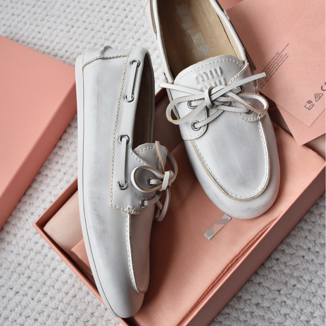 Women's Polished Boat Hand-made Old Round Toe Bowknot Women's Casual Shoes