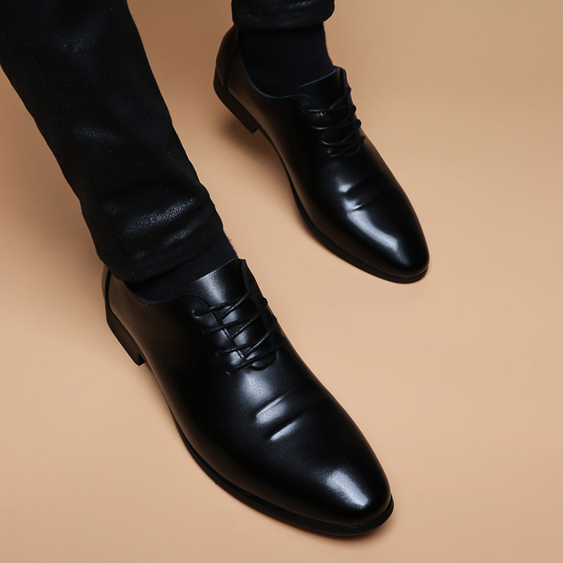 Men's Genuine Fashion Soft Black Breathable Height Increasing Insole Business Men's Casual Leather Shoes