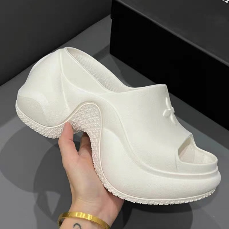 Version Summer Cruciate Flower Platform Thick Bottom Muffin Increased Slippers