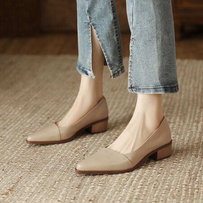 Women's Sheepskin Soft Pointed High Small Grandma Summer Thick Bottom Classic Women's Fashion Shoes