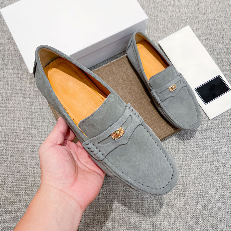 Men's Matte Cowhide Breathable One Pedal Gray Loafers/doug Shoes