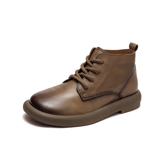 Women's Shu Autumn Flat Round Toe Brushed Retro Comfortable Boots