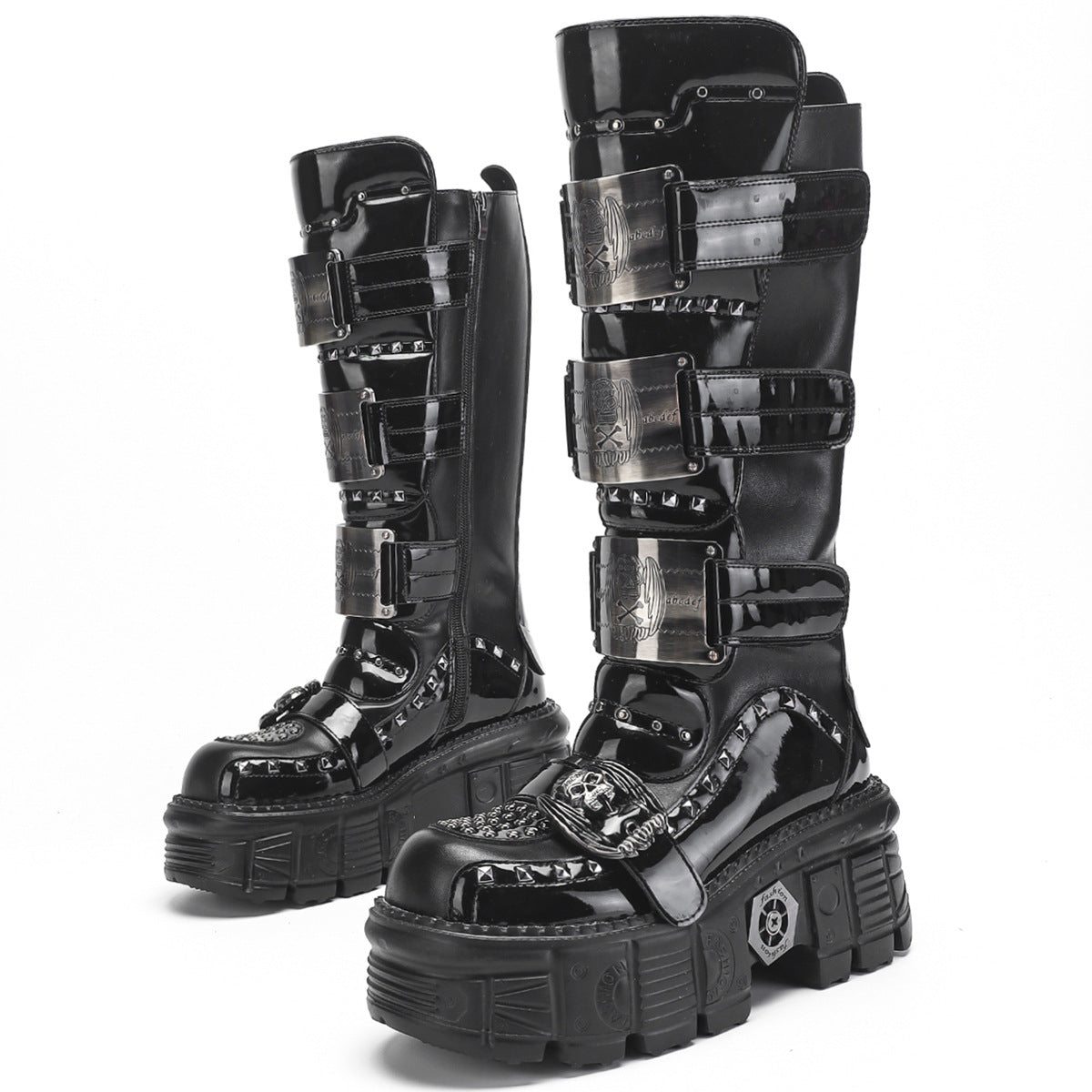 Shooting Metal Motorcycle Punk Tooling Rock Women's Leather Boots