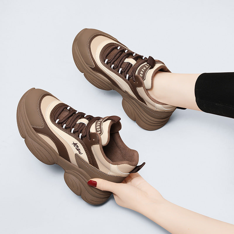 Women's Gold Silk Rabbit Dad Thick Bottom Versatile Casual Shoes