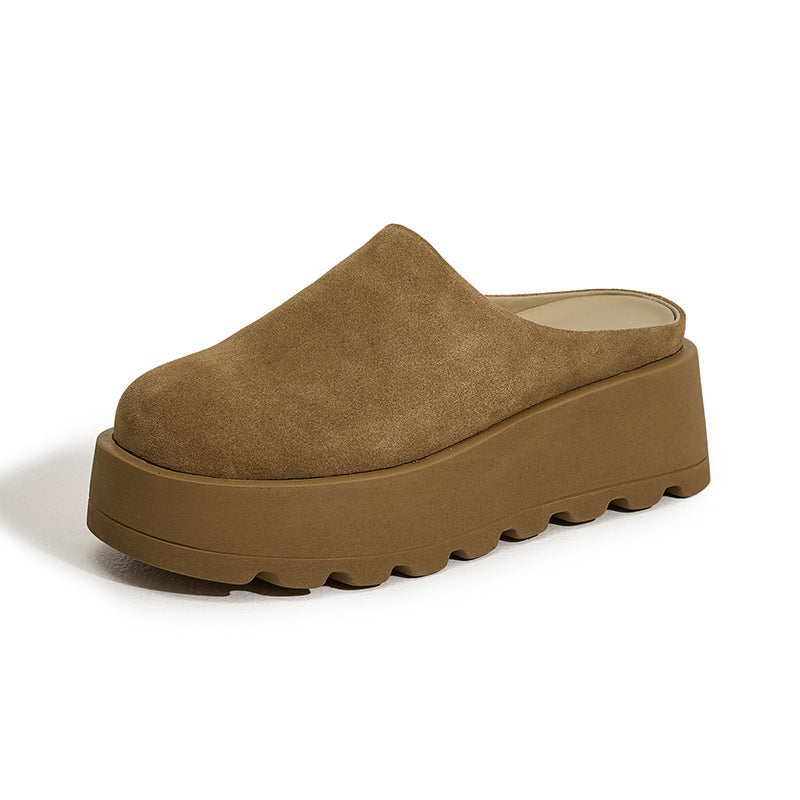 Women's Thick Bottom Increased Platform Genuine Closed Slippers