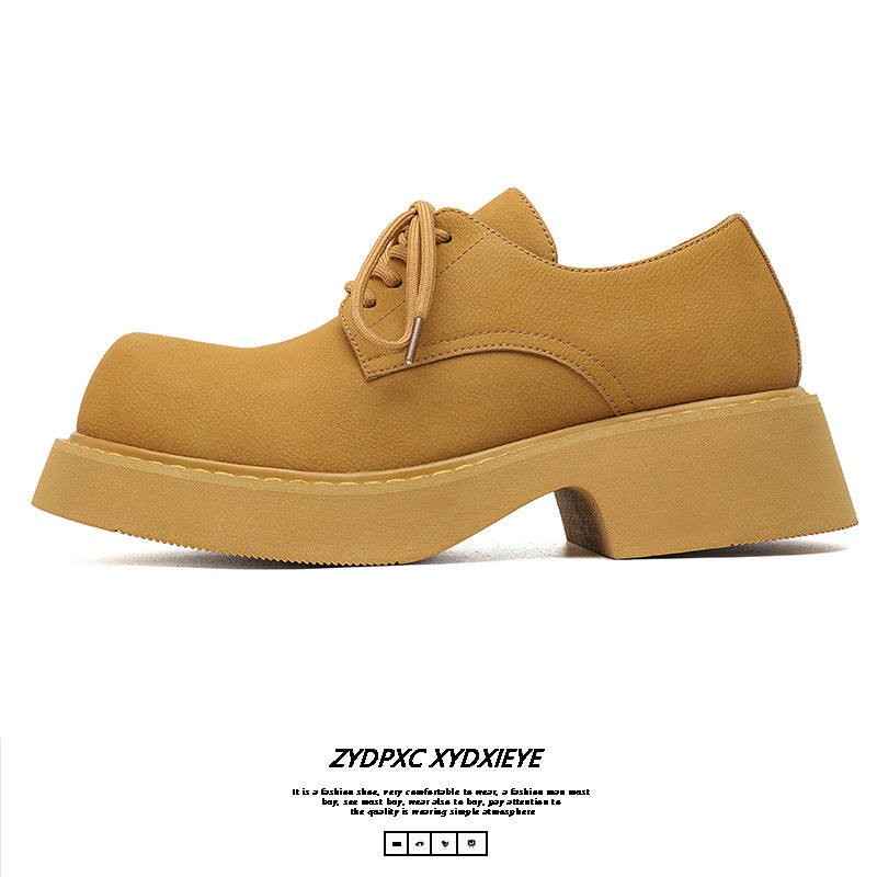 Men's Derby Paris Mickey Round Toe Yellow Spring Niche Thick Leather Shoes