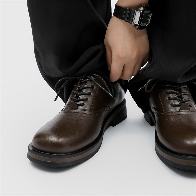 Men's Retro Commuter British Invisible Thick Bottom Heightened Trendy Leather Shoes