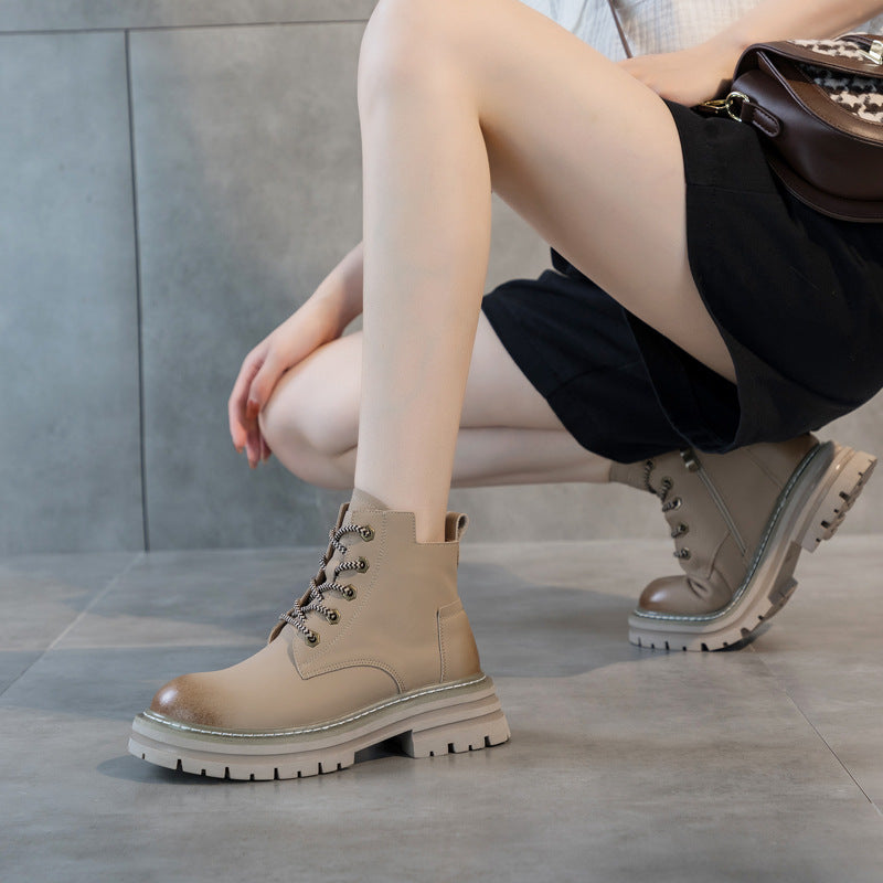 Women's Platform Martin Single Mid Chunky Thin Boots