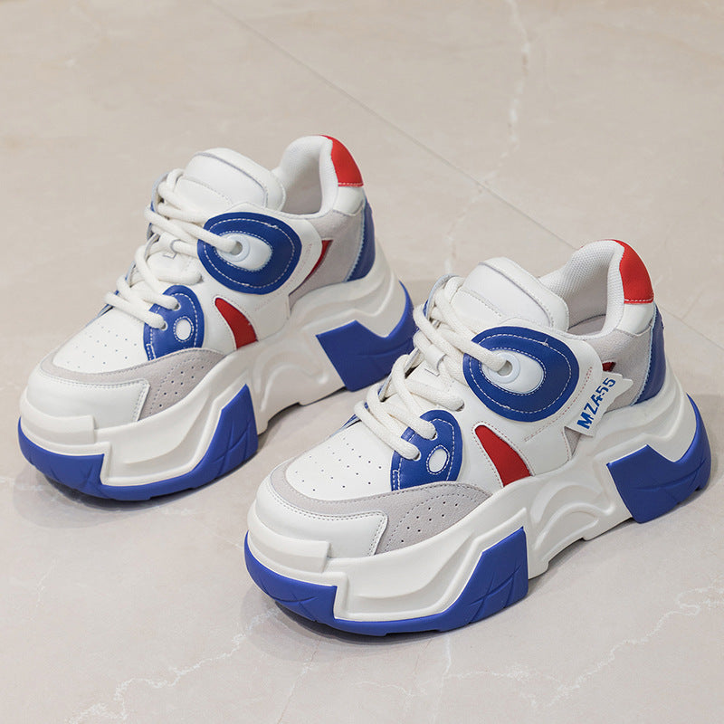 Women's Black White Height Increasing Insole Platform Dad Sneakers