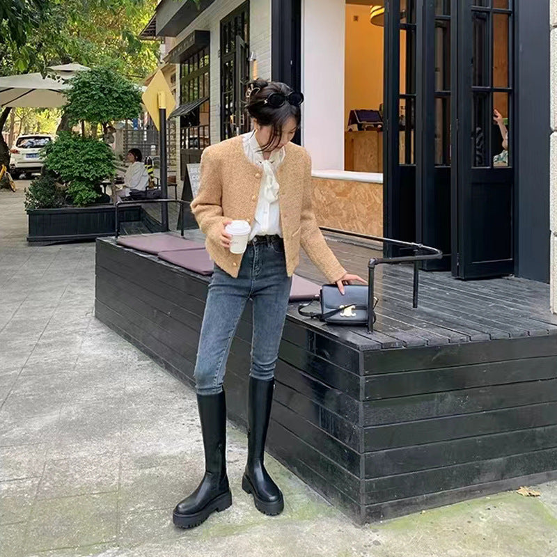 Small High Leg Side Zipper Below The Knee Boots