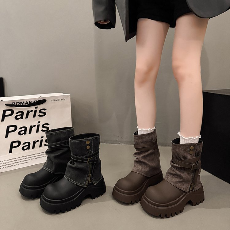 Women's Retro Martin Thick Bottom Pile Pants Pipe Design Boots