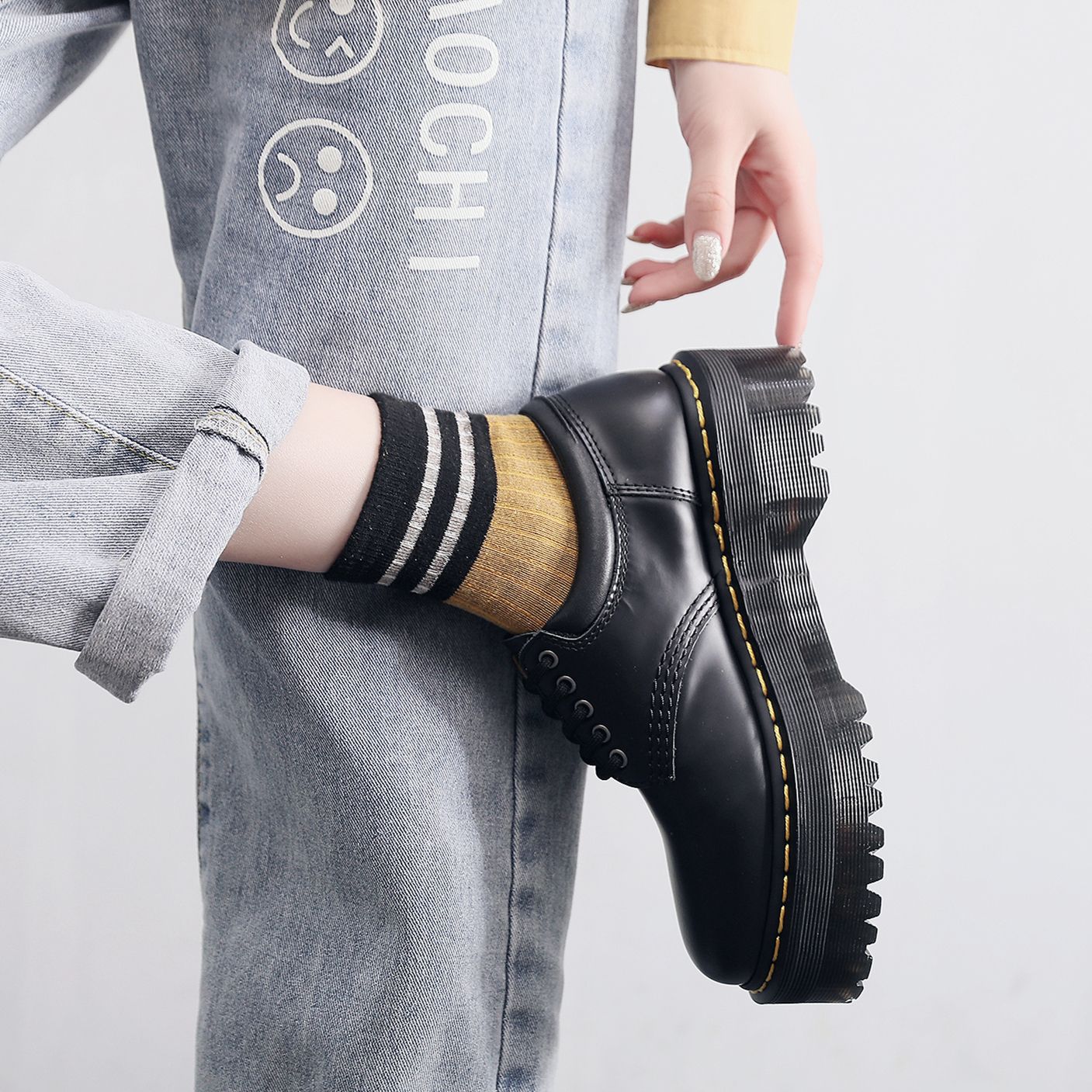 Women's Thick-soled Punk Low-cut Genuine British Round Head Leisure Men's Casual Leather Shoes