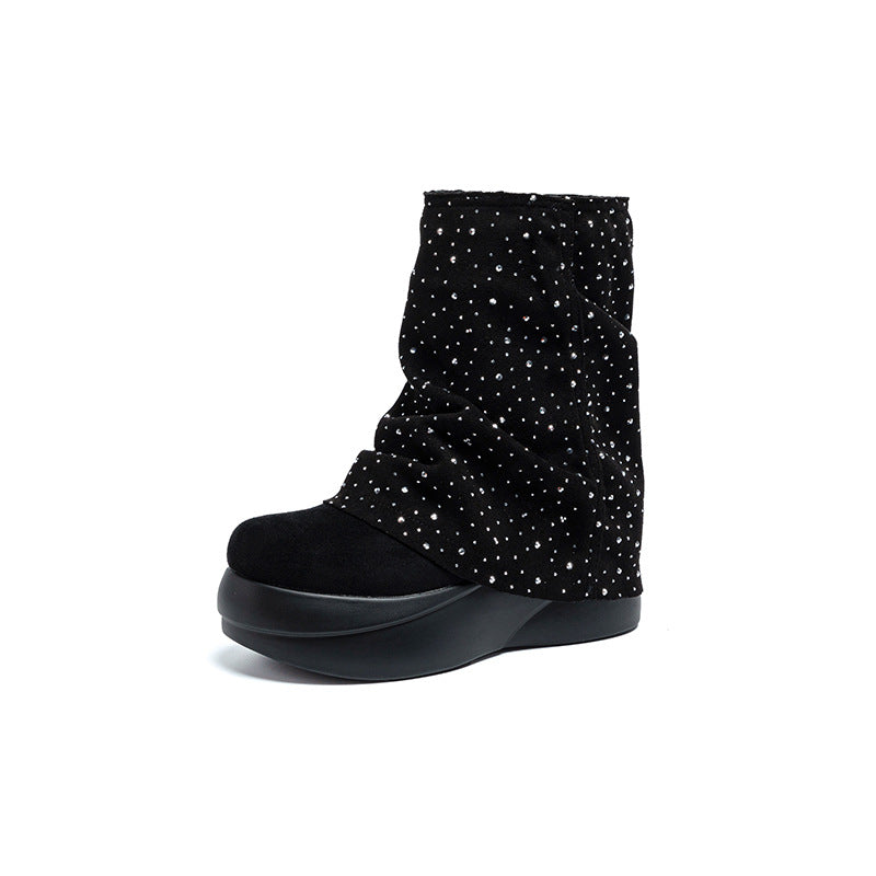 Women's Martin Thick Bottom Starry Rhinestone Suede Soft Not Tired Feet Women's Leather Boots