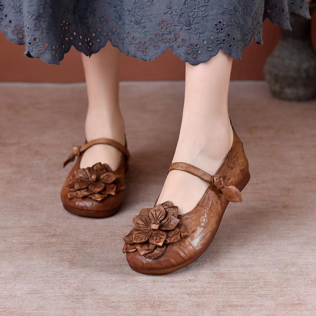 Women's Pumps First Layer Cowhide Strap Flat Women's Casual Shoes