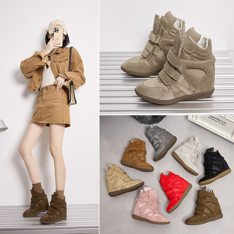 Women's Increasing Insole Velcro Platform Ankle Matte Women's Leather Boots