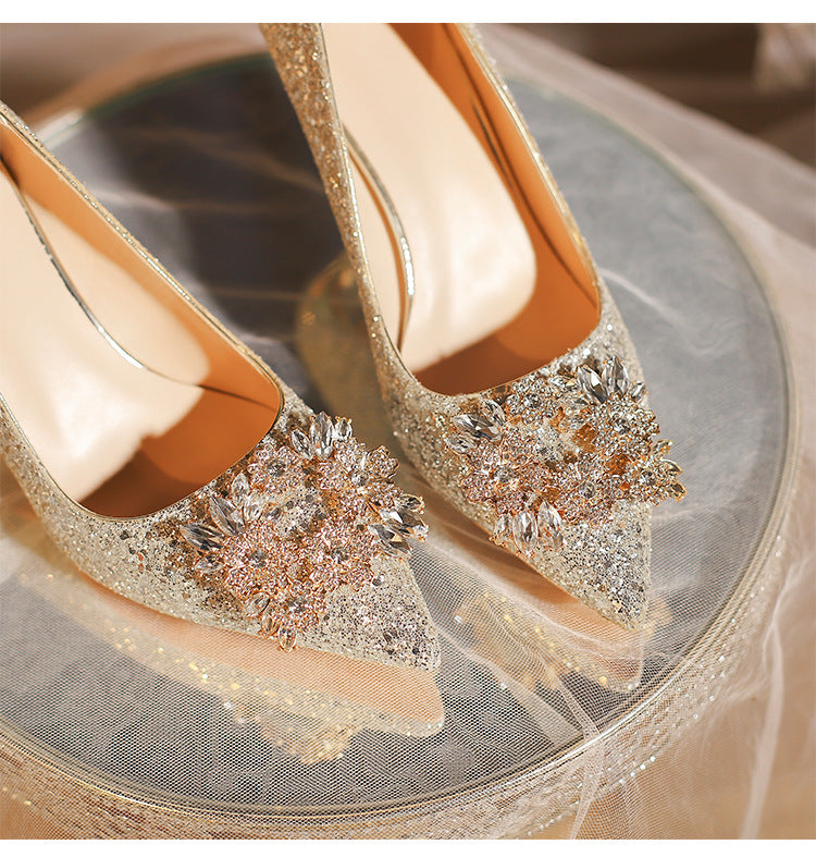 Women's High Square Buckle French Wedding Bridesmaid Plus Heels
