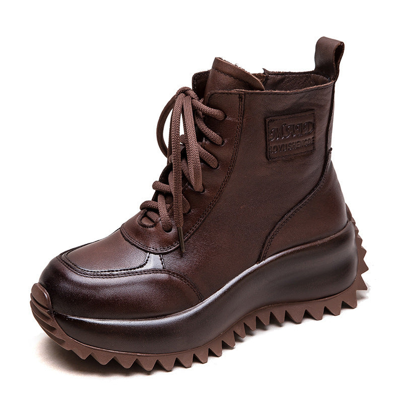 Women's Winter Platform Martin Height Increasing Short British Women's Leather Boots