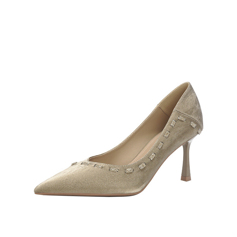 Women's Elegant Oblique Diamond High For Stiletto Spring Stirrup Not Tired Heels