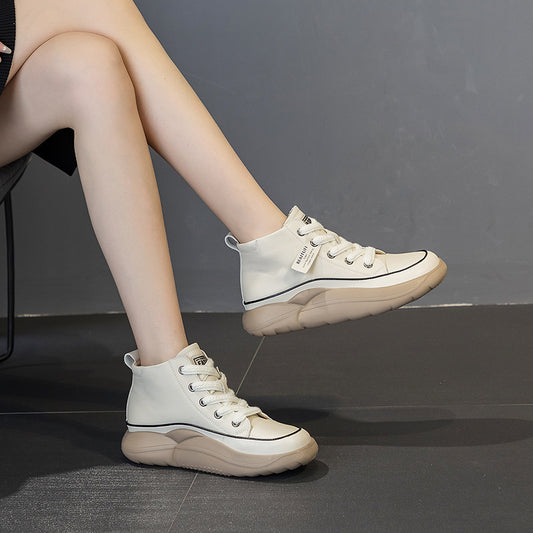 Women's Layer Cowhide White Spring Thick Bottom Nurse Casual Shoes