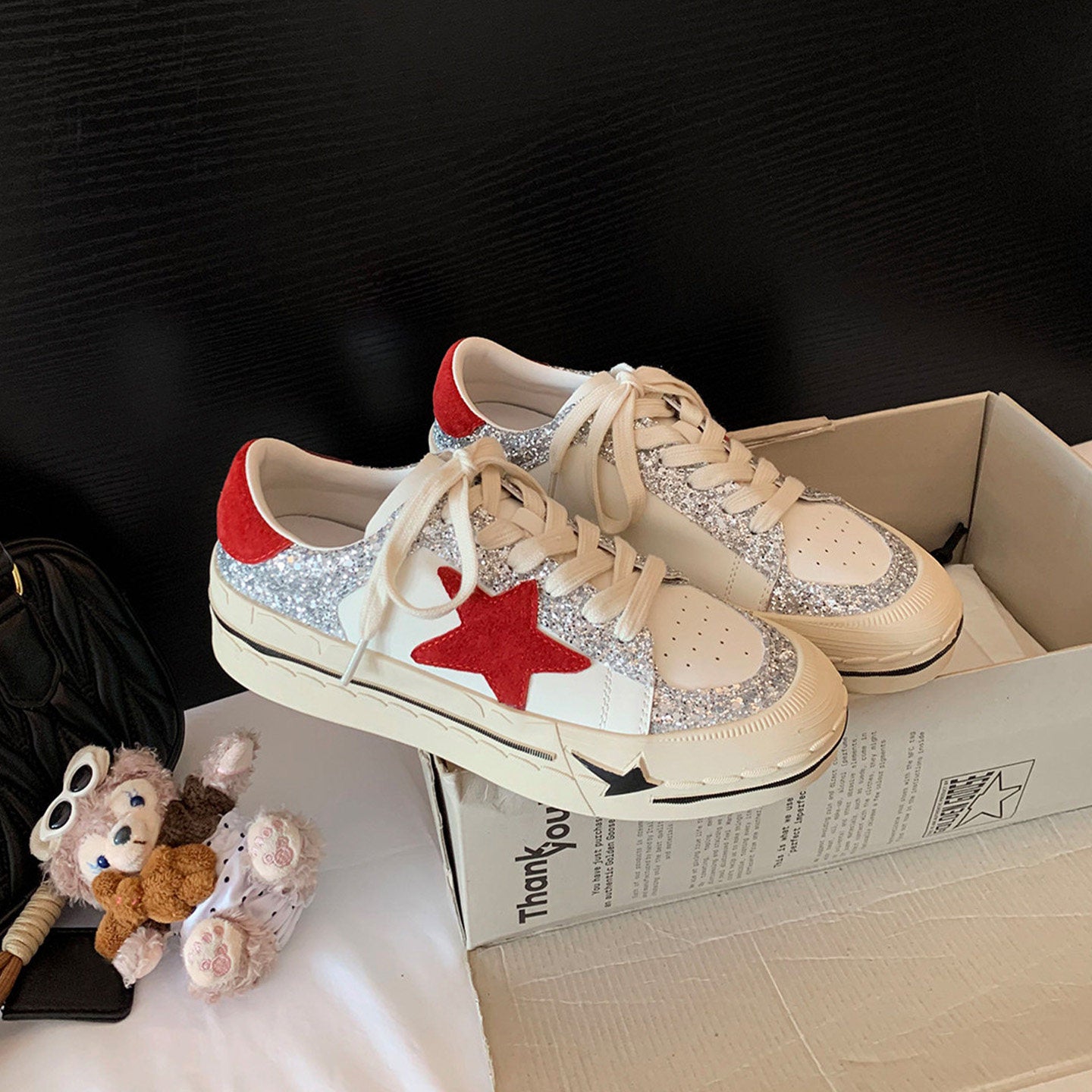 Women's Sier Star Pattern White Spring Platform German Women's Sports Shoes