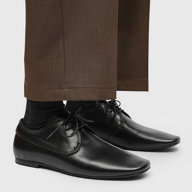 Men's Square Toe Business Black Formal Fashion Men's Casual Leather Shoes