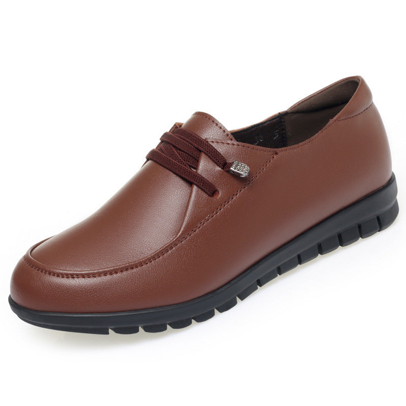 Mom Pumps Large Size Flat Bottom Leather Shoes