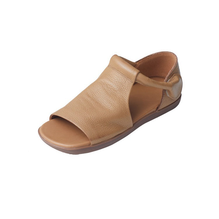 Women's British Style Handmade Velcro Open Toe Men's Shoes