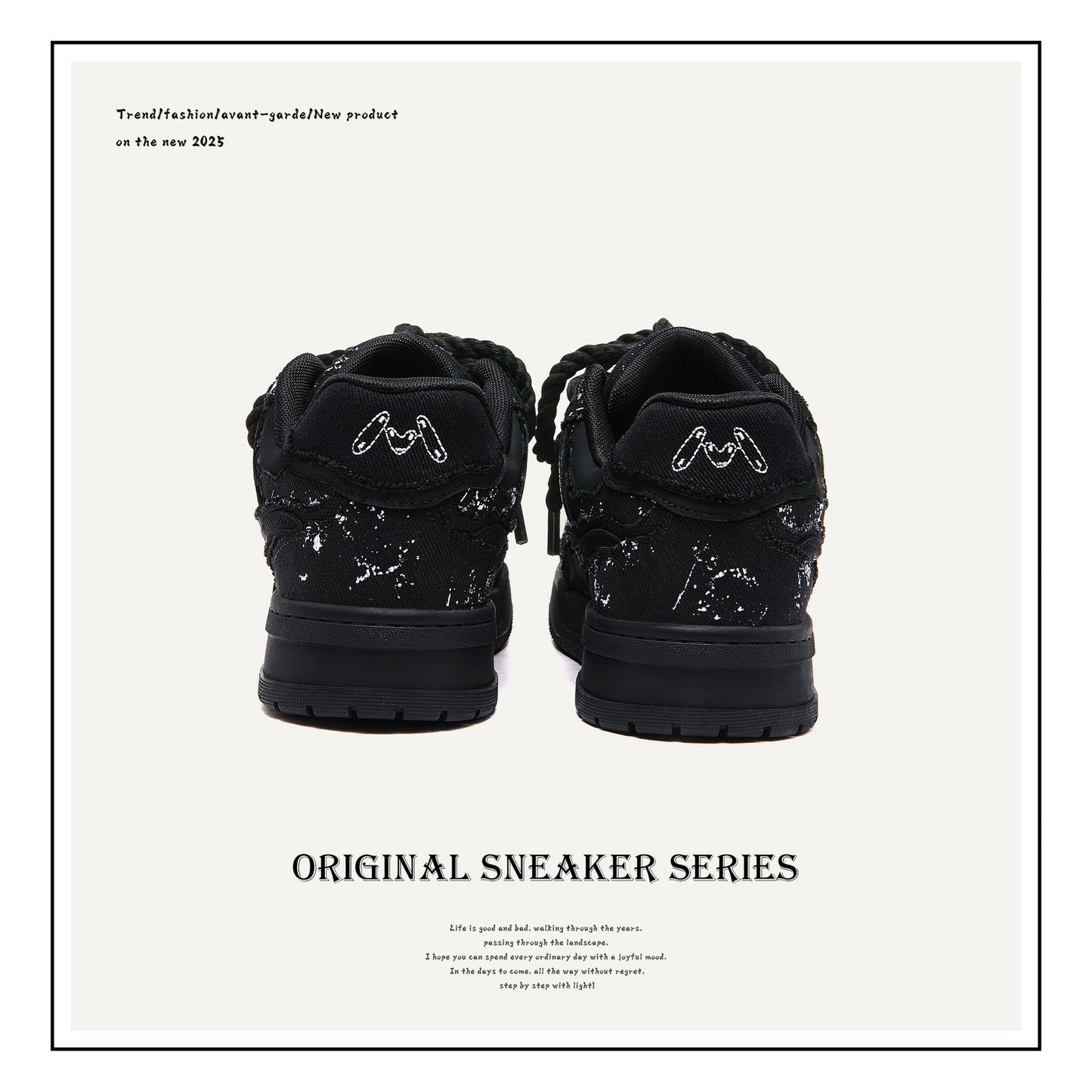 Destruction Aesthetic Series Street Black Hemp Rope Bread Couple Men's Board Shoes