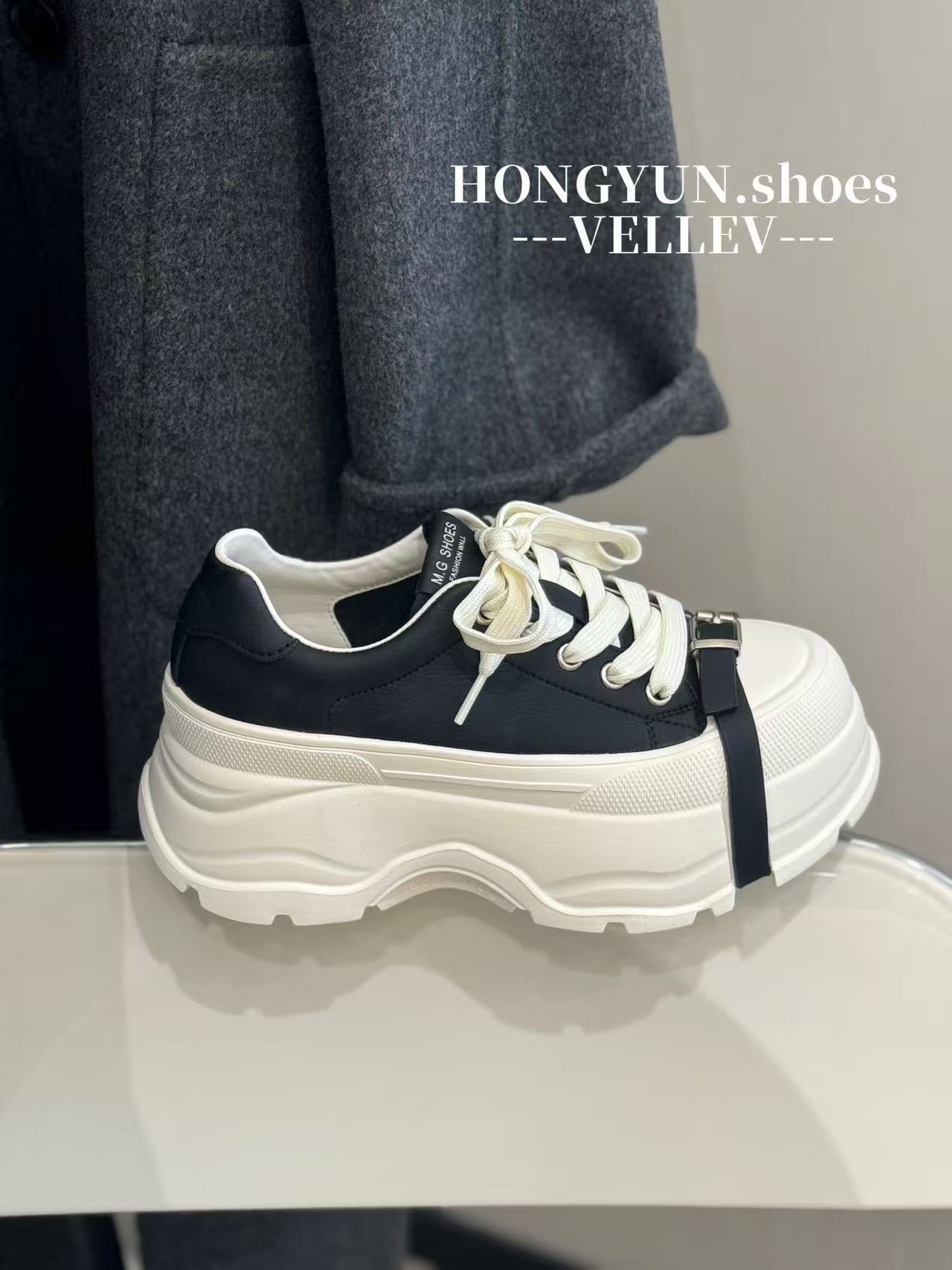 Women's Red Rhyme Korean Style Muffin Bottom Elevator Wild White Women's Casual Shoes