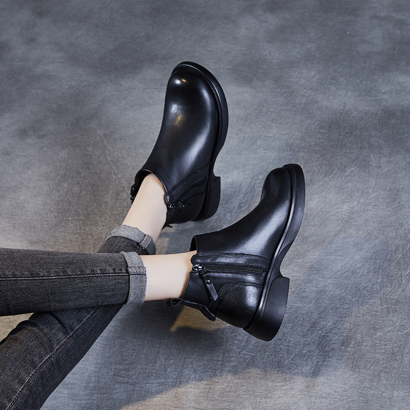 Women's Martin Side Zipper Autumn Flat Ankle Women's Leather Boots