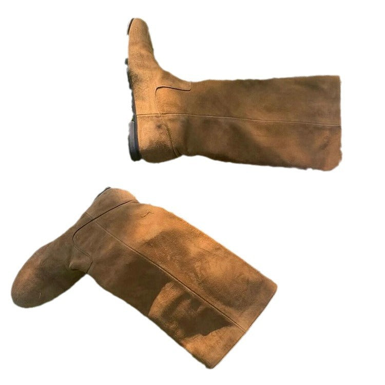 Women's Korean Style Suede Knee-high Flat Slimming Below The Knee Women's Leather Boots