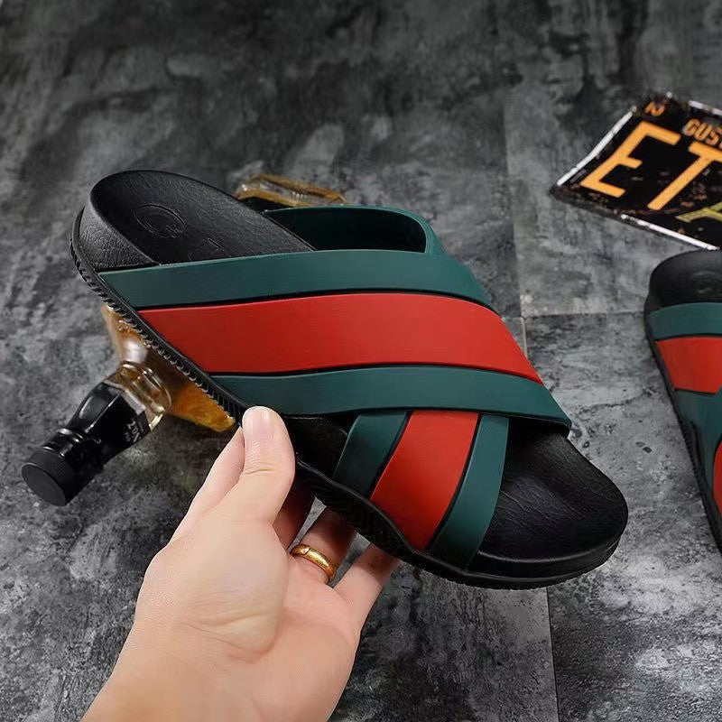 Women's & Men's Cross Strap Letter Beach Candy Color Flat Slippers