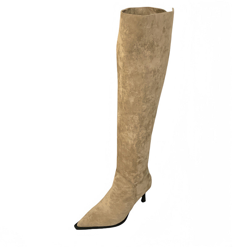 Long Female Tube Tail Suede Fashionable Stiletto Boots