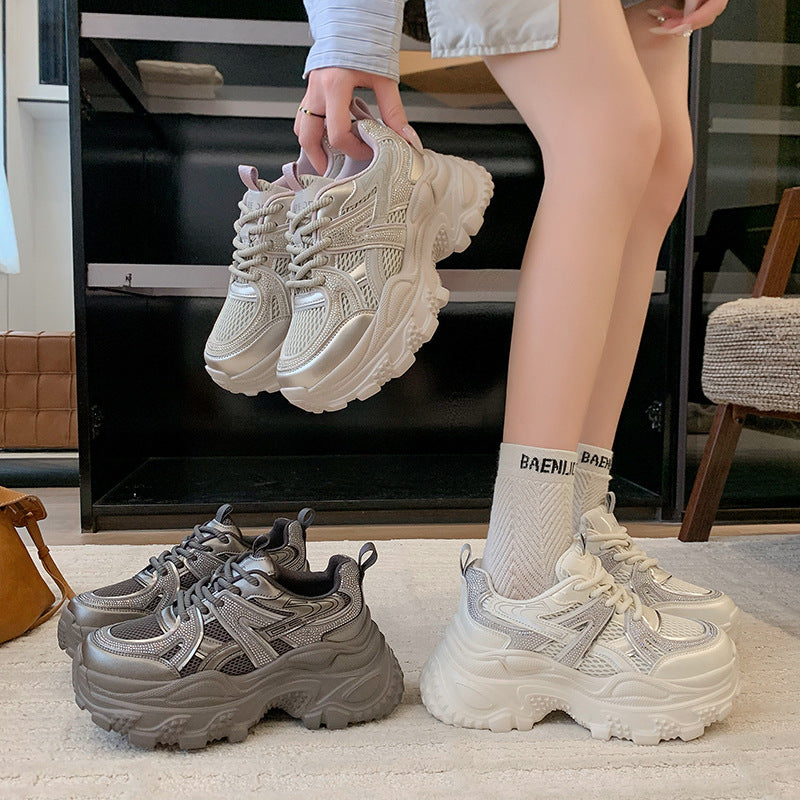 Women's Soft Rhinestone Dad Autumn Mesh Breathable Women's Sports Shoes