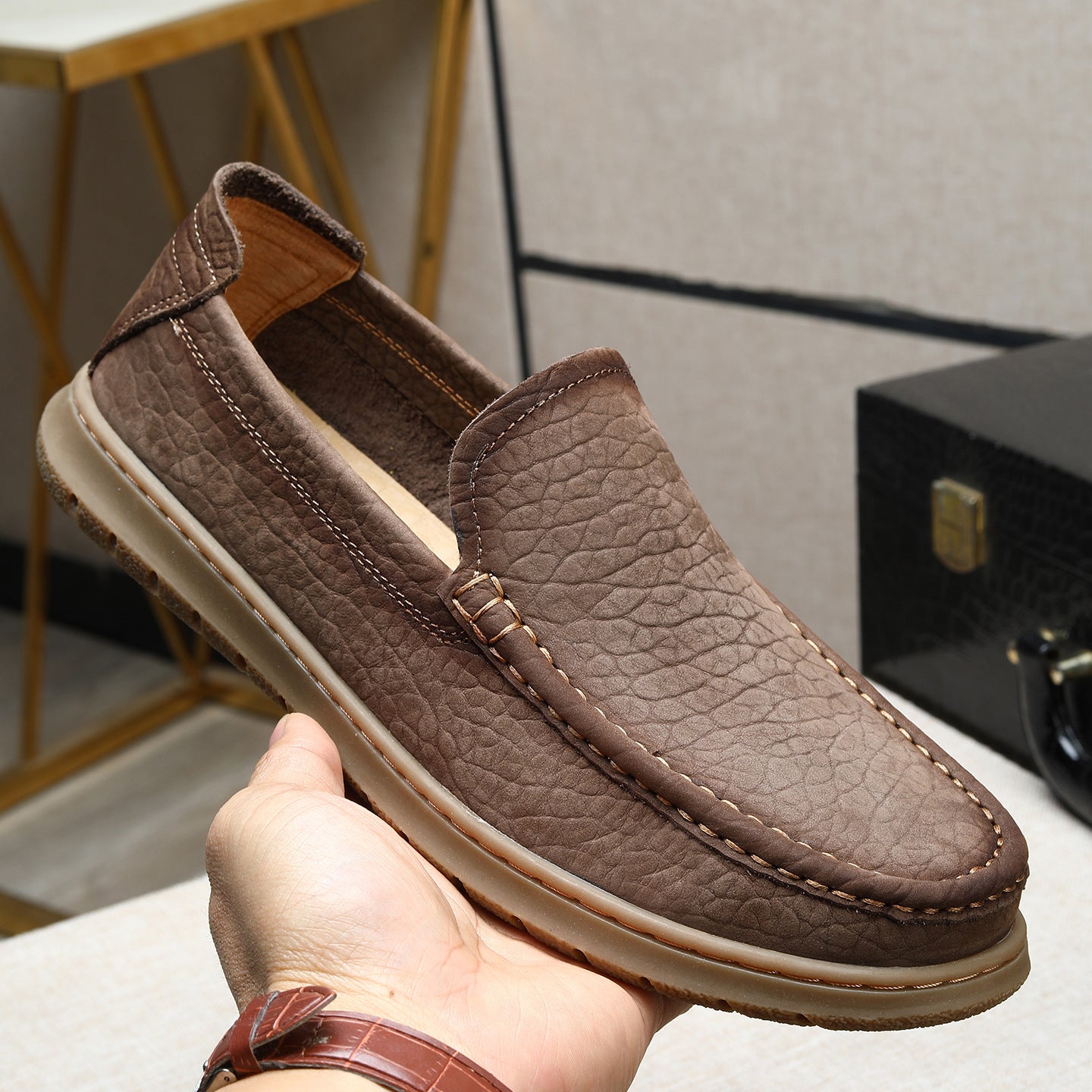 Men's Pattern Single Layer Frosted Cowhide Comfortable Breathable Men's Shoes