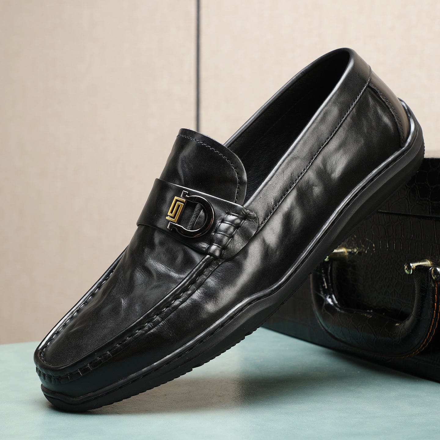 Men's Clutch Pattern Cowhide Spring Slip-on Comfortable Flat Loafers/doug Shoes