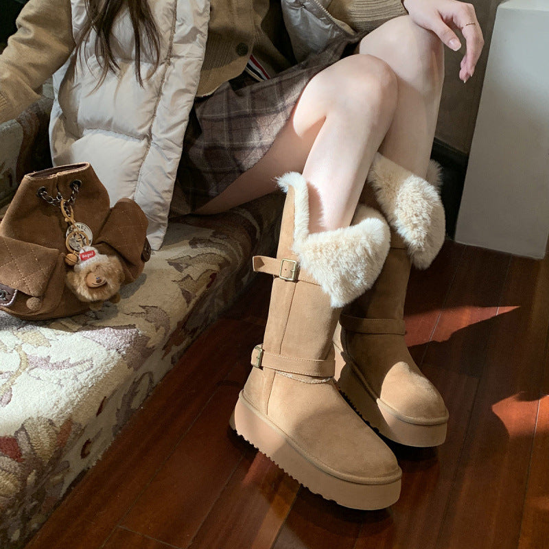 Women's Fur Flip-up Veet Warm Cotton Long Snow Boots