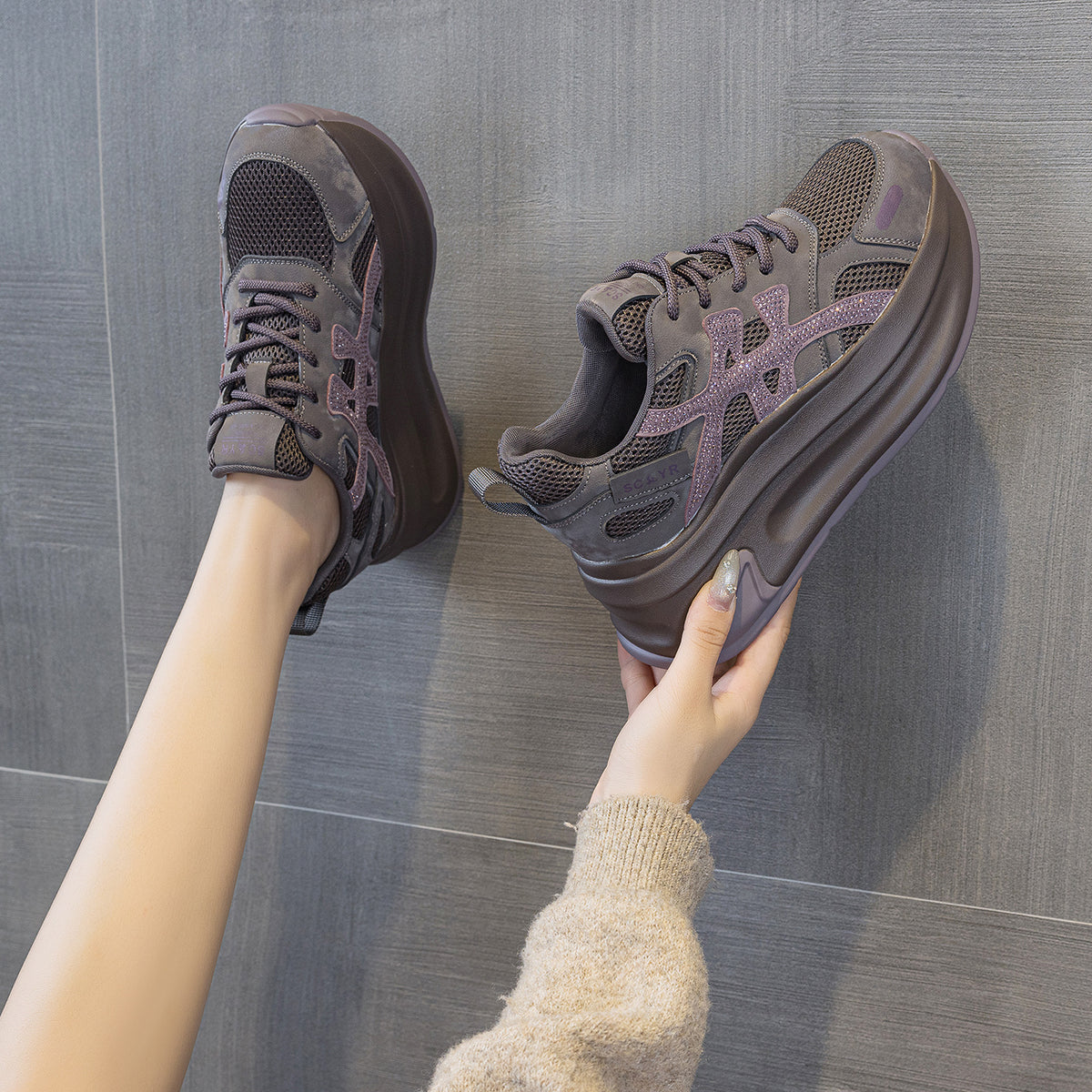Women's Polyurethane Dad Autumn Versatile Sports Thick Bottom Casual Shoes