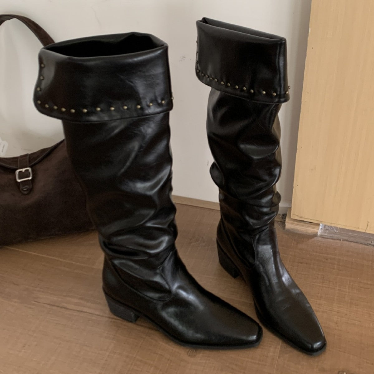 Women's Pile Style For Chunky Square Toe Heels