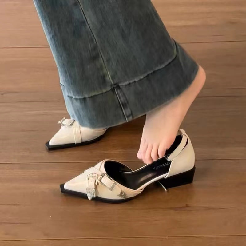 Women's Belt Buckle Punk Style Mary Jane Thick Flat Sandals