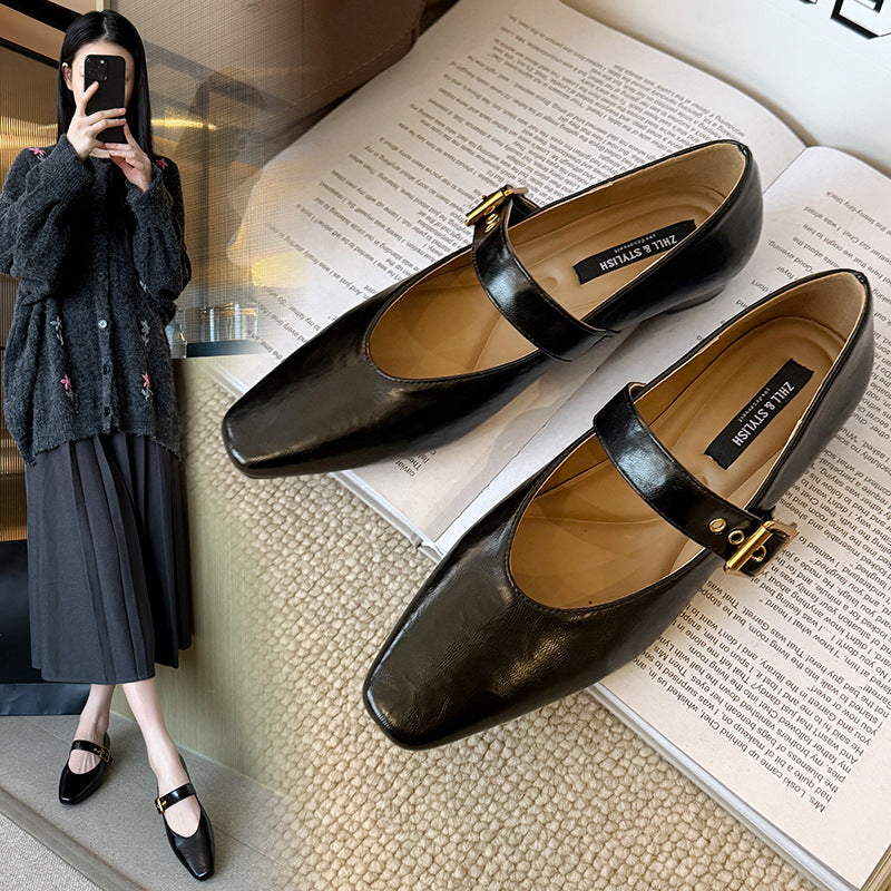 French Retro Buckle Daily Commuter Female Plus Women's Shoes
