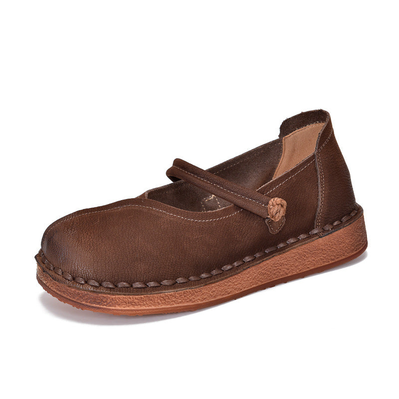 Women's Style Authentic Low Spring Cowhide Round Head Leisure Single-layer Soft Men's Shoes