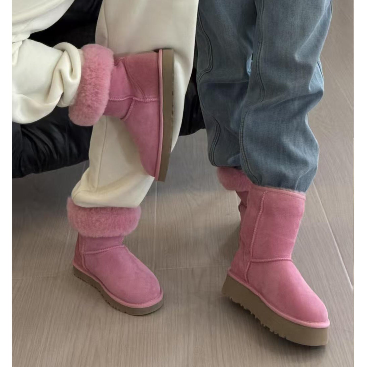 Women's Pink Platform Lamb Wool Veet Frosted Ankle Warm Women's Snow Boots