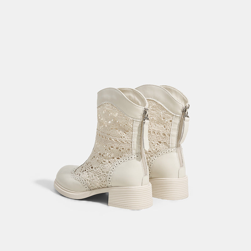 Women's Breathable Short Fairy Style Thick Slimming Women's Leather Boots
