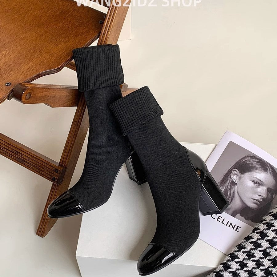 Women's High Thin Booties Knitted Chunky Stretch Socks Women's Fashion Shoes
