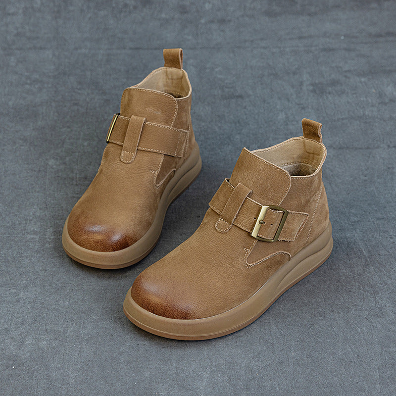 Women's Female Thick Bottom Leisure Artistic High Veet Women's Leather Boots
