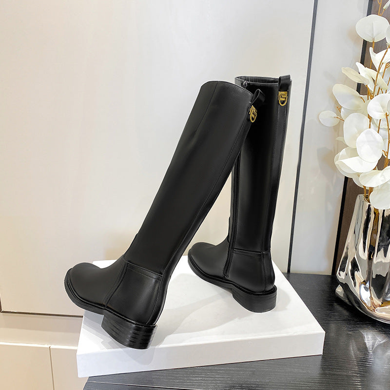 Women's High-grade Thick Bottom Side Zipper Flat Boots